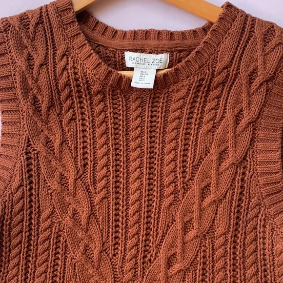 Rachel Zoe size small women’s brown crewneck cable sweater vest - Picture 3 of 7